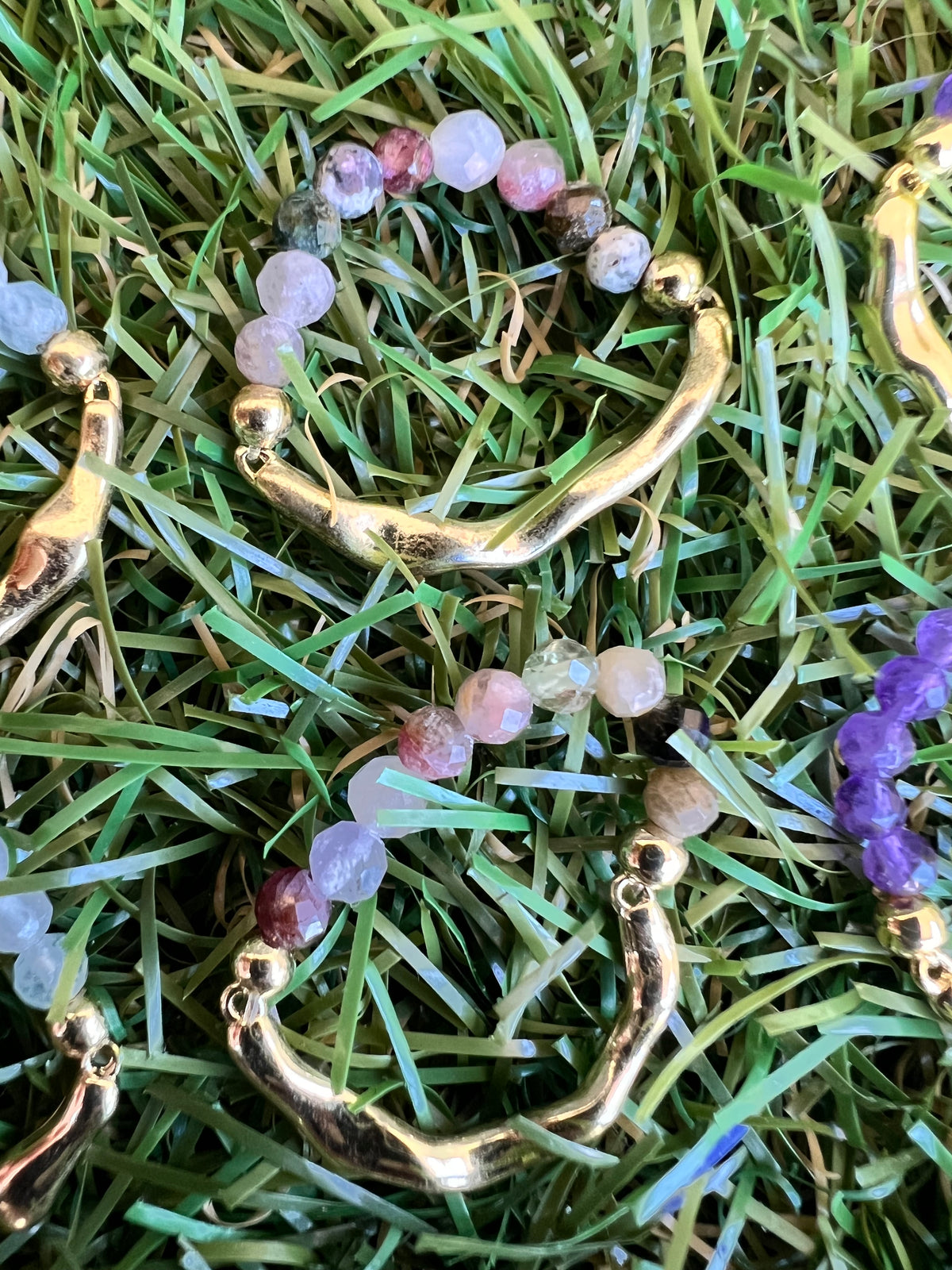 Natural Gemstone & Brass Elastic Ring – Faceted 3 mm Crystal Beads