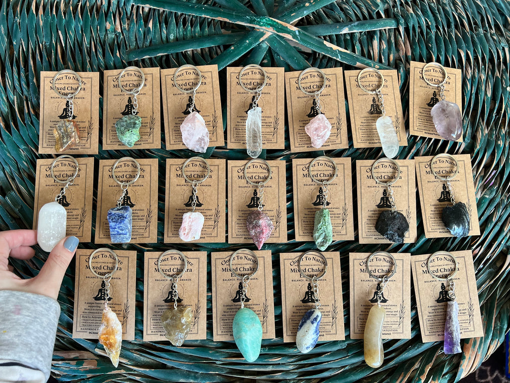 Natural Raw & Polished Crystal Gemstone Keychain – Protection, Abundance & Positive Energy