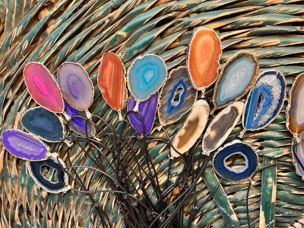 Natural Agate Slice Necklace – Choose Your Color (Adjustable Cord)