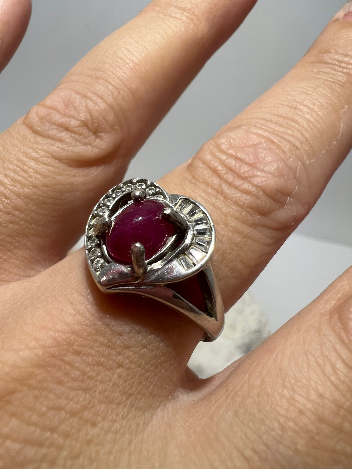 Natural Indian Ruby Ring in 925 Italian Sterling Silver | Genuine Ruby with Zircon Accents