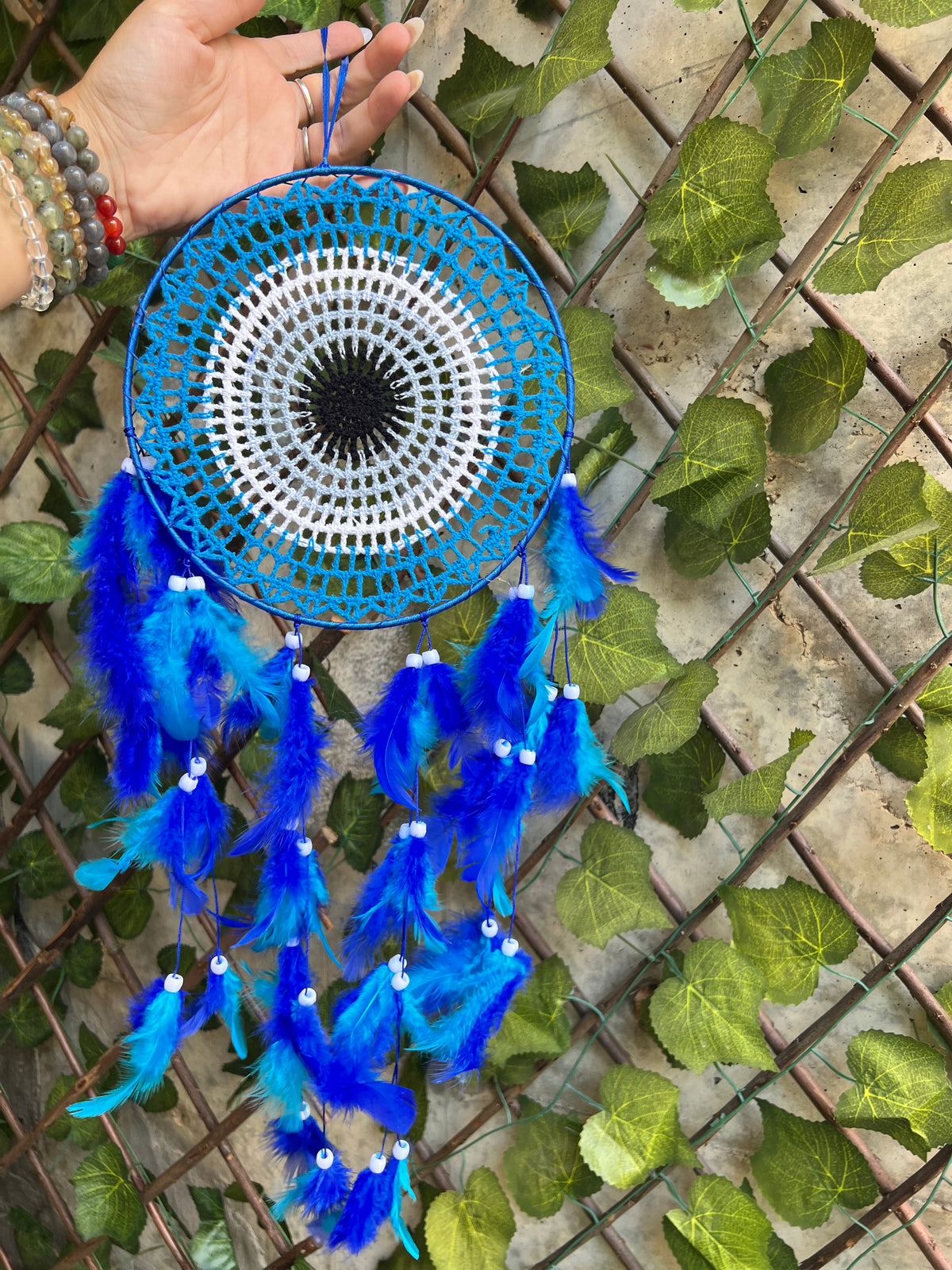 Blue Evil Eye Dream Catcher – Protection, Peace & Positive Energy | Feather Wall Hanging