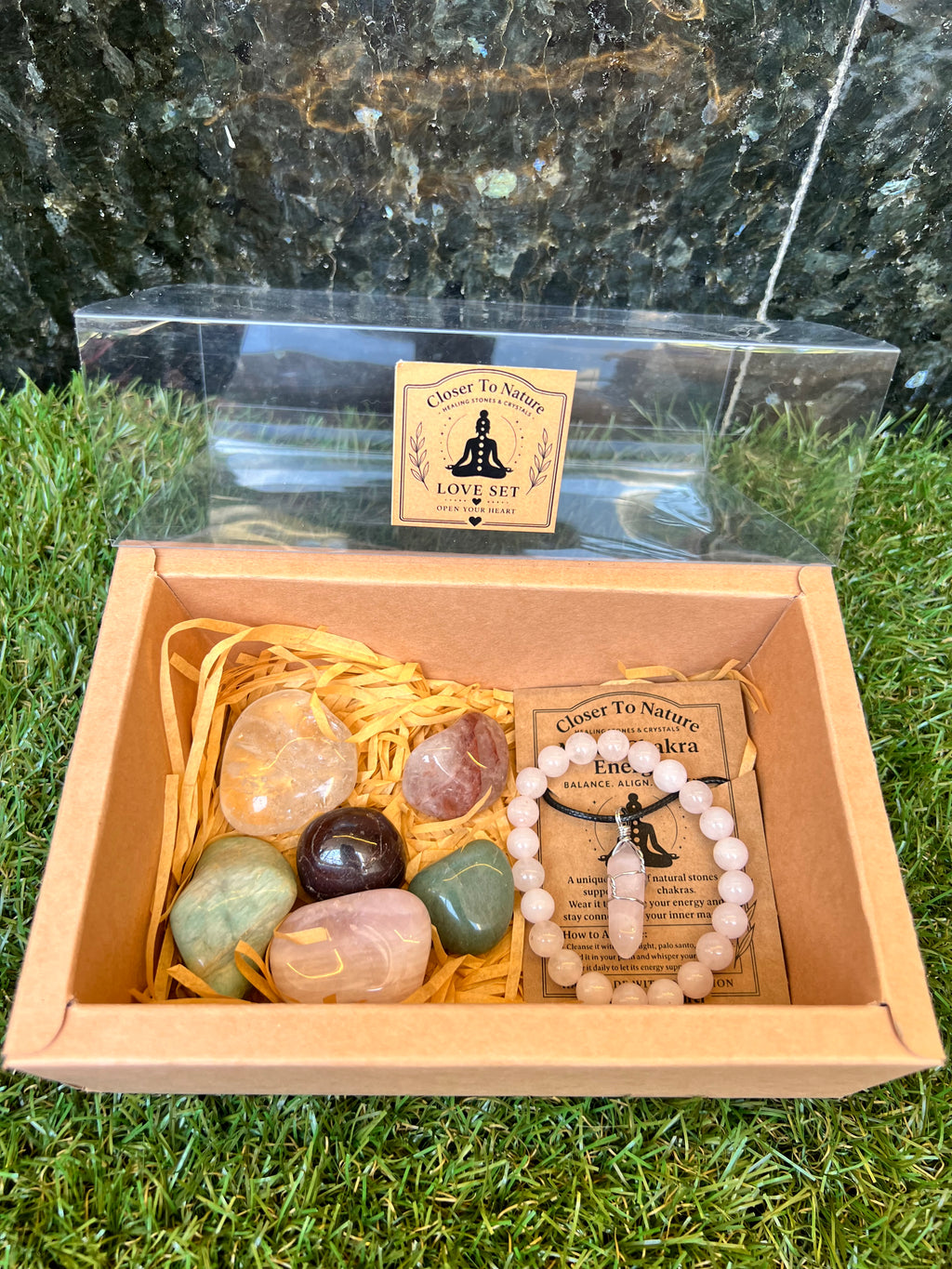 Love Intention Crystal Gift Set | Natural Love & Self-Love Healing Box with Bracelet & Necklace