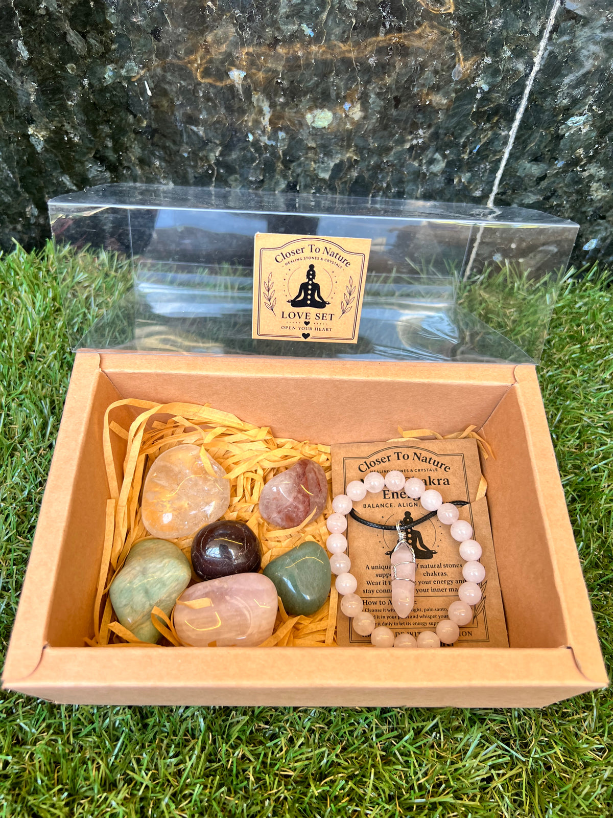 Love Intention Crystal Gift Set | Natural Love & Self-Love Healing Box with Bracelet & Necklace