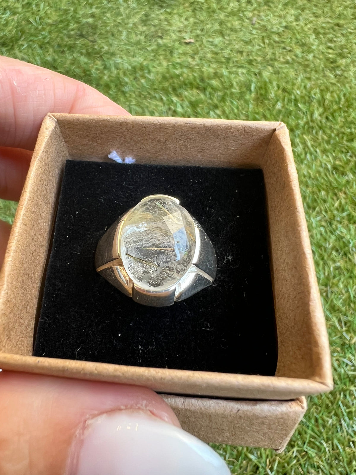 Genuine Natural Rutilated Quartz Ring in 925 Italian Sterling Silver
