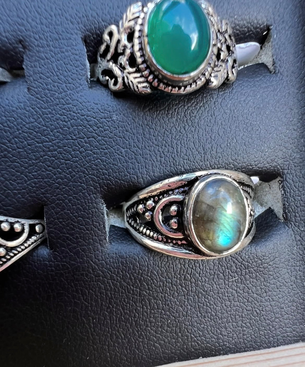 Natural Silver-Plated Crystal Rings Collection “Delicate A”