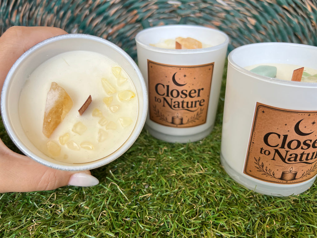 Handmade Natural Soy Crystal Candle with Wooden Wick | Genuine Crystal Scented Candle