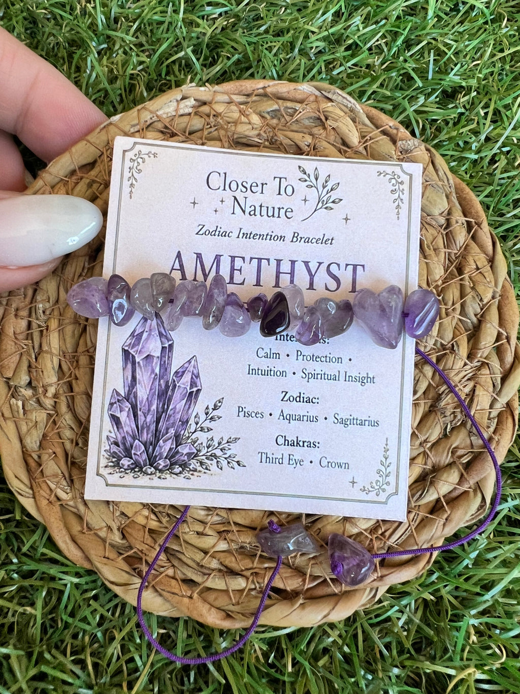 Natural Amethyst Zodiac Bracelet – Calm, Protection & Intuition | Pisces, Aquarius & Sagittarius