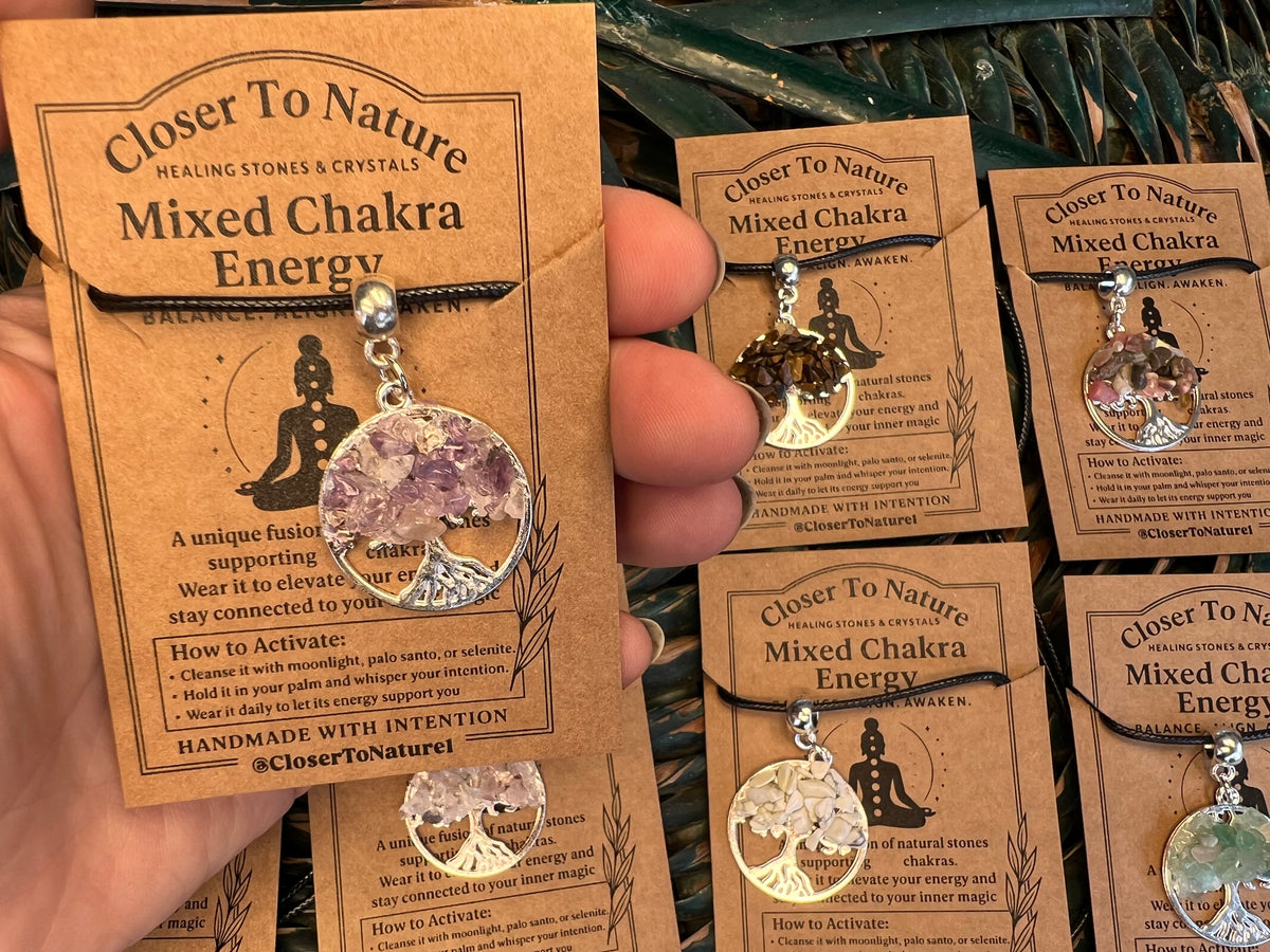 Natural Tree of Life Crystal Necklace – Choose Your Stone (Adjustable Cord)