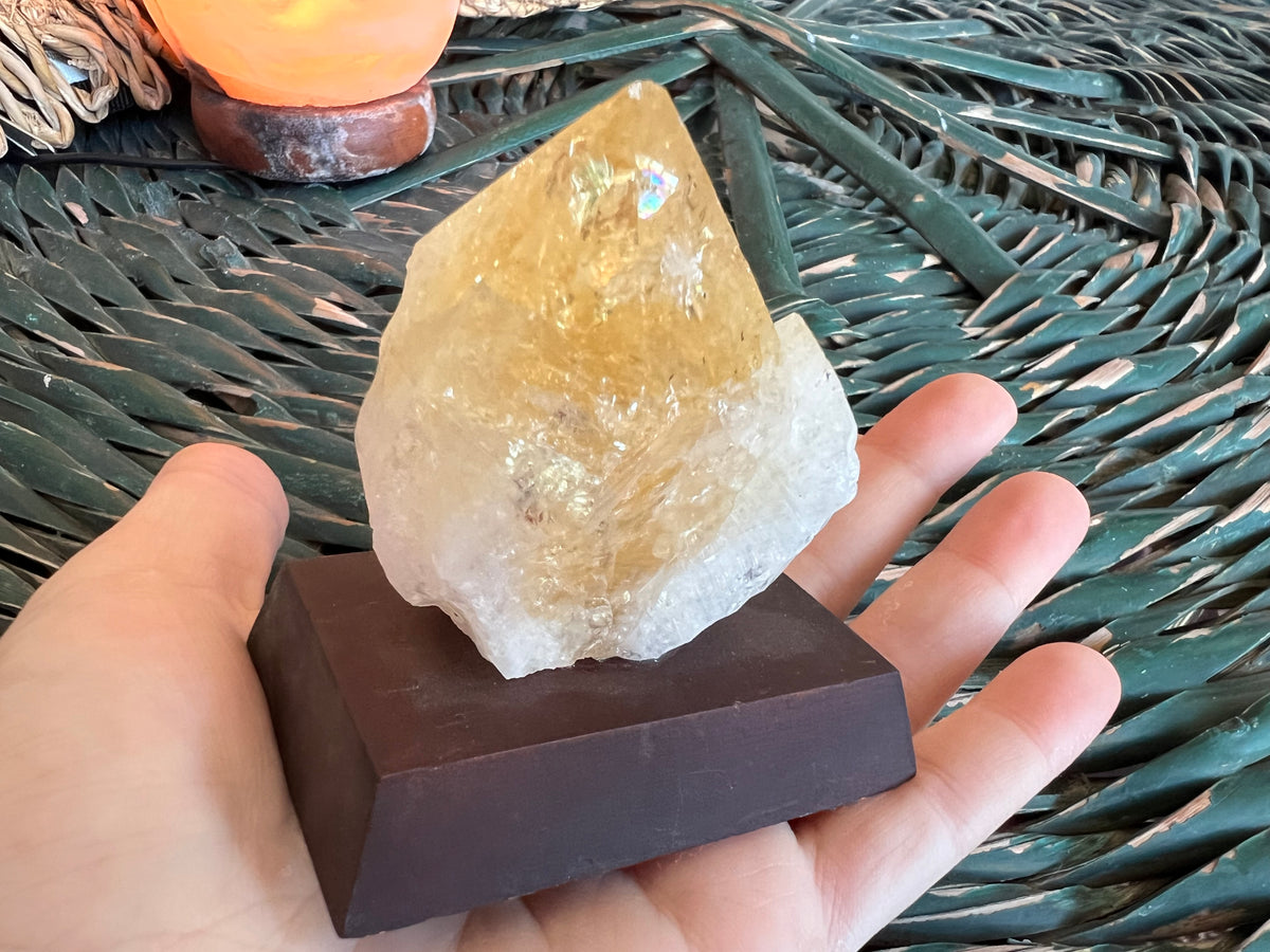 Natural Citrine Point on Wooden Base