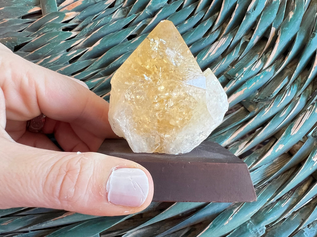 Natural Citrine Point on Wooden Base