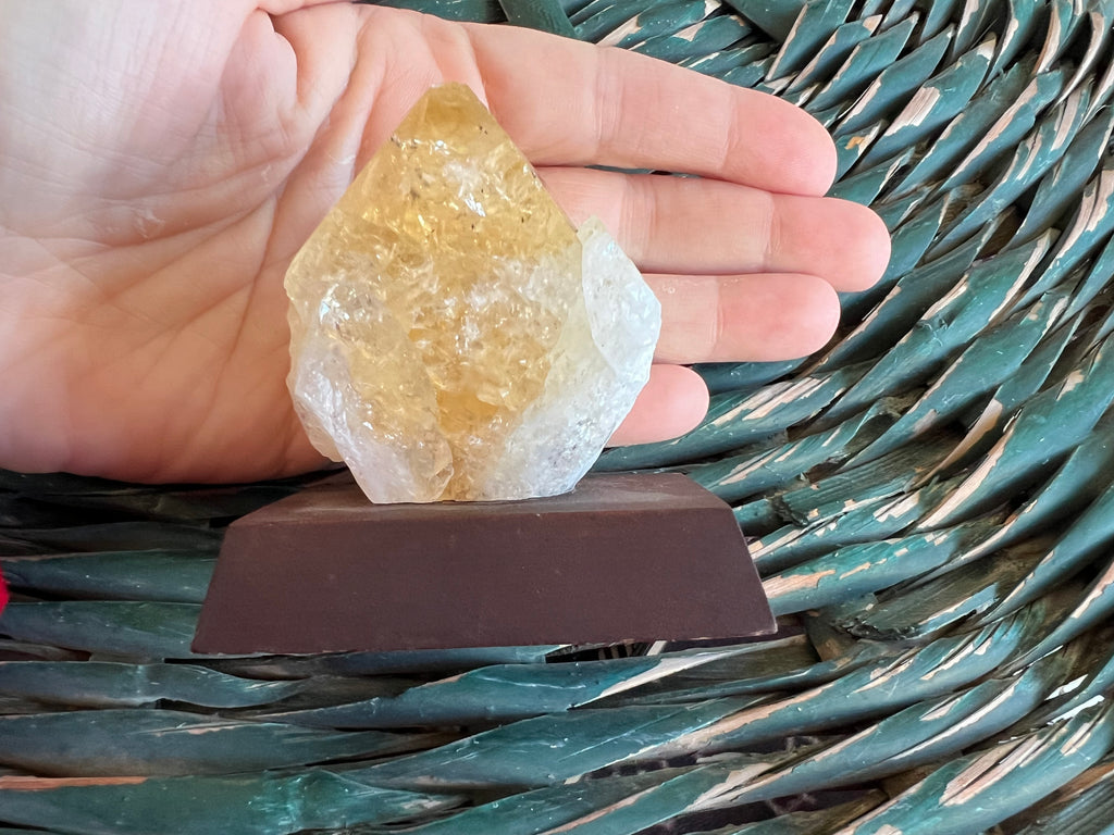 Natural Citrine Point on Wooden Base