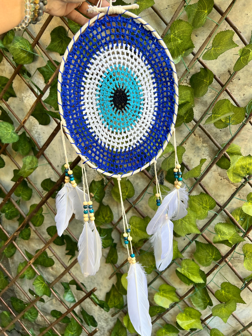Evil Eye Dream Catcher – Protection, Peace & Positive Energy | Blue & White