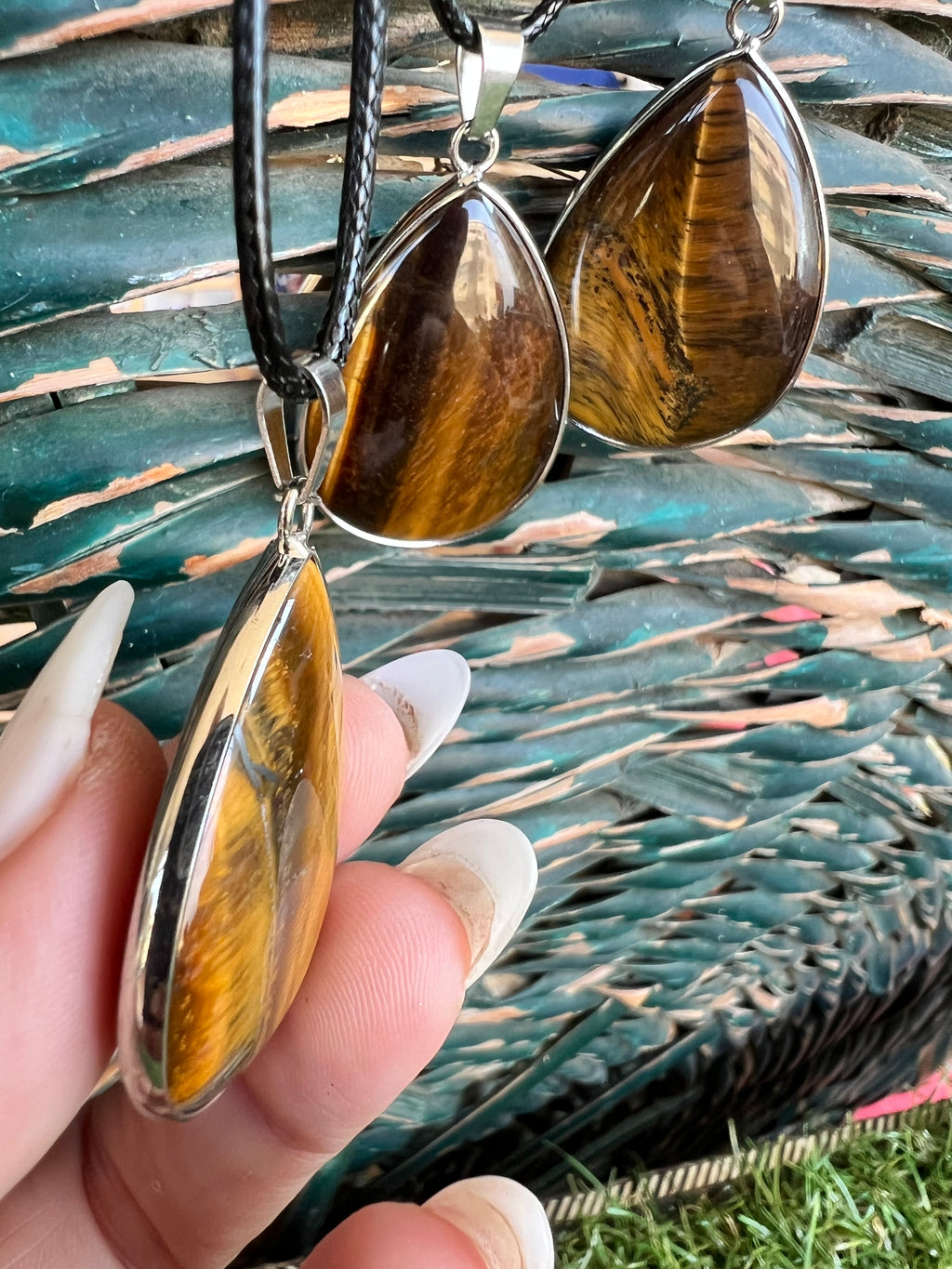 Tiger’s Eye Silver-Plated Teardrop Necklace – Protection, Confidence & Focus