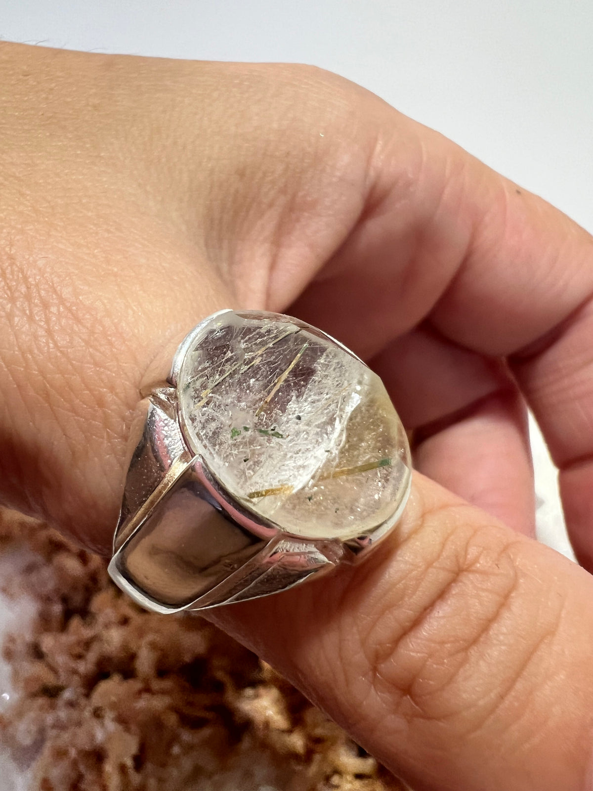 Genuine Natural Rutilated Quartz Ring in 925 Italian Sterling Silver