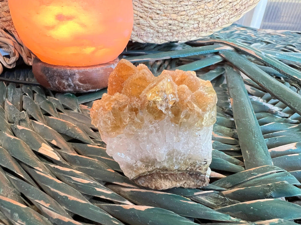 Natural Citrine with Honey Calcite Druzy Cluster