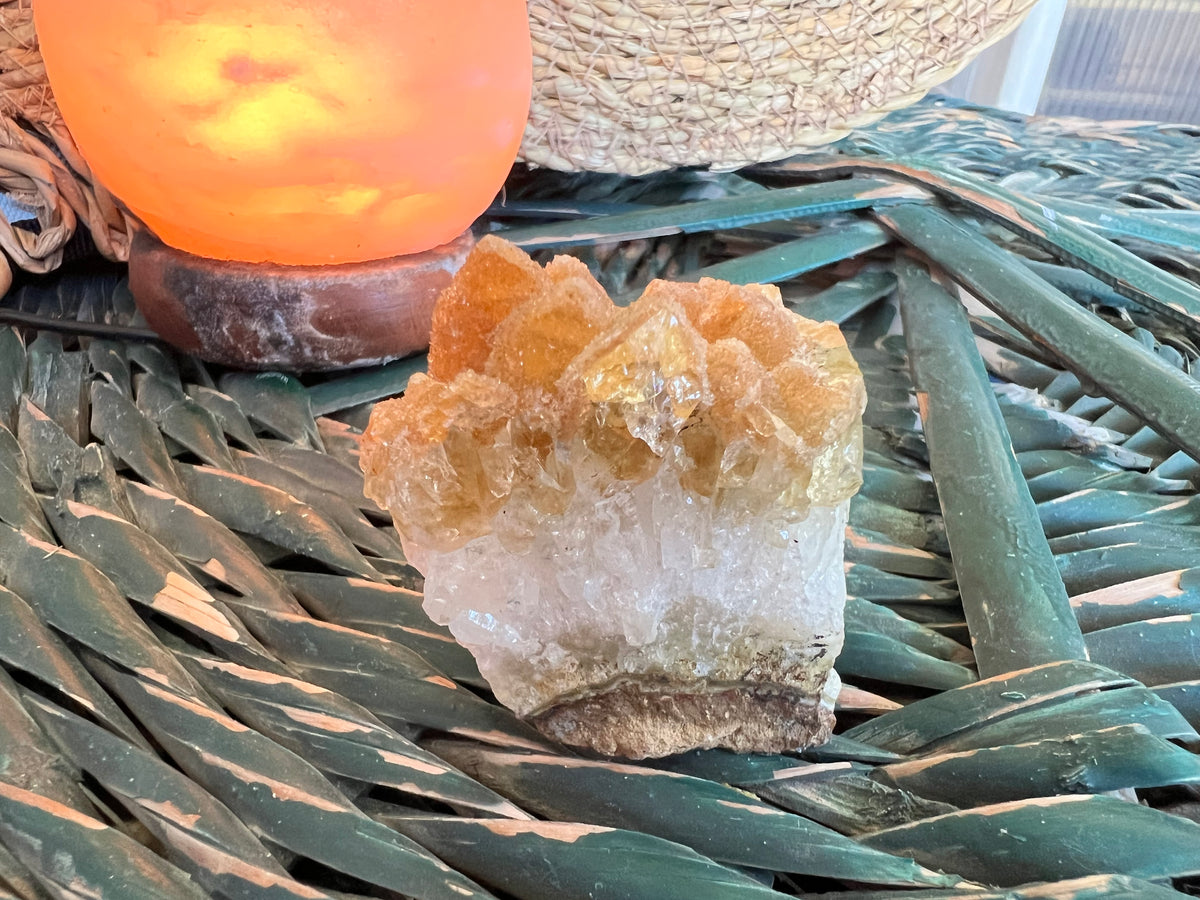 Natural Citrine with Honey Calcite Druzy Cluster
