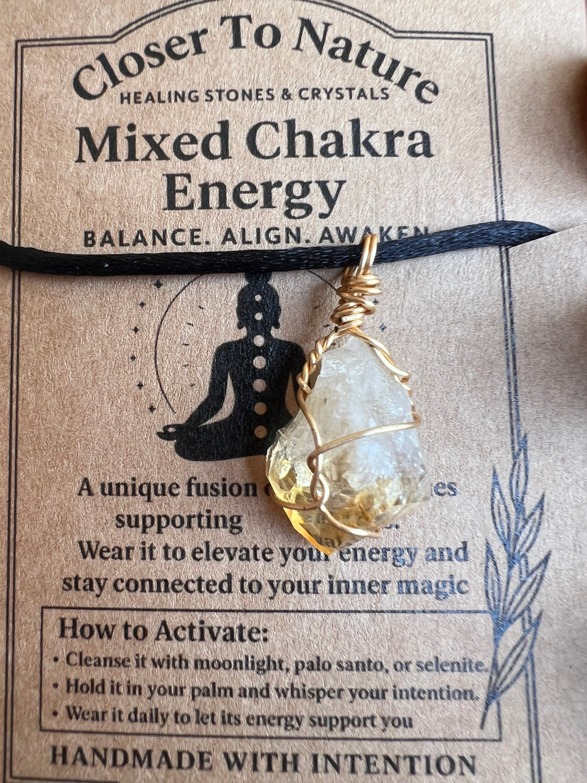 Natural Raw Citrine Necklace – Adjustable Cord