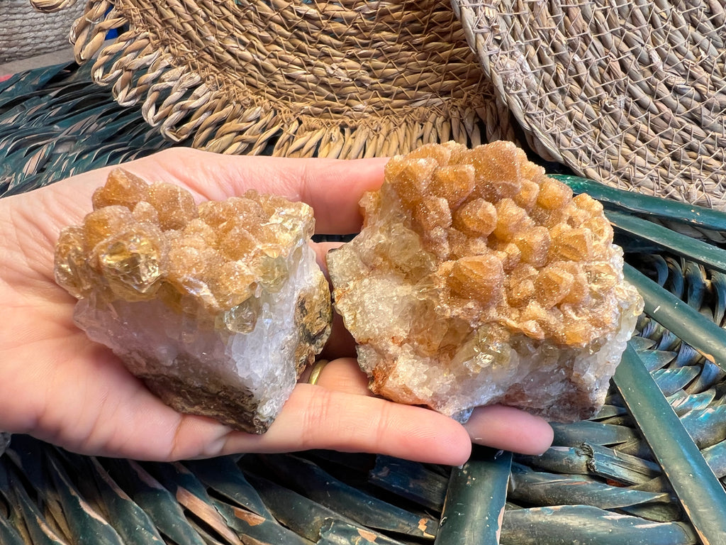 Natural Citrine with Honey Calcite Druzy Cluster