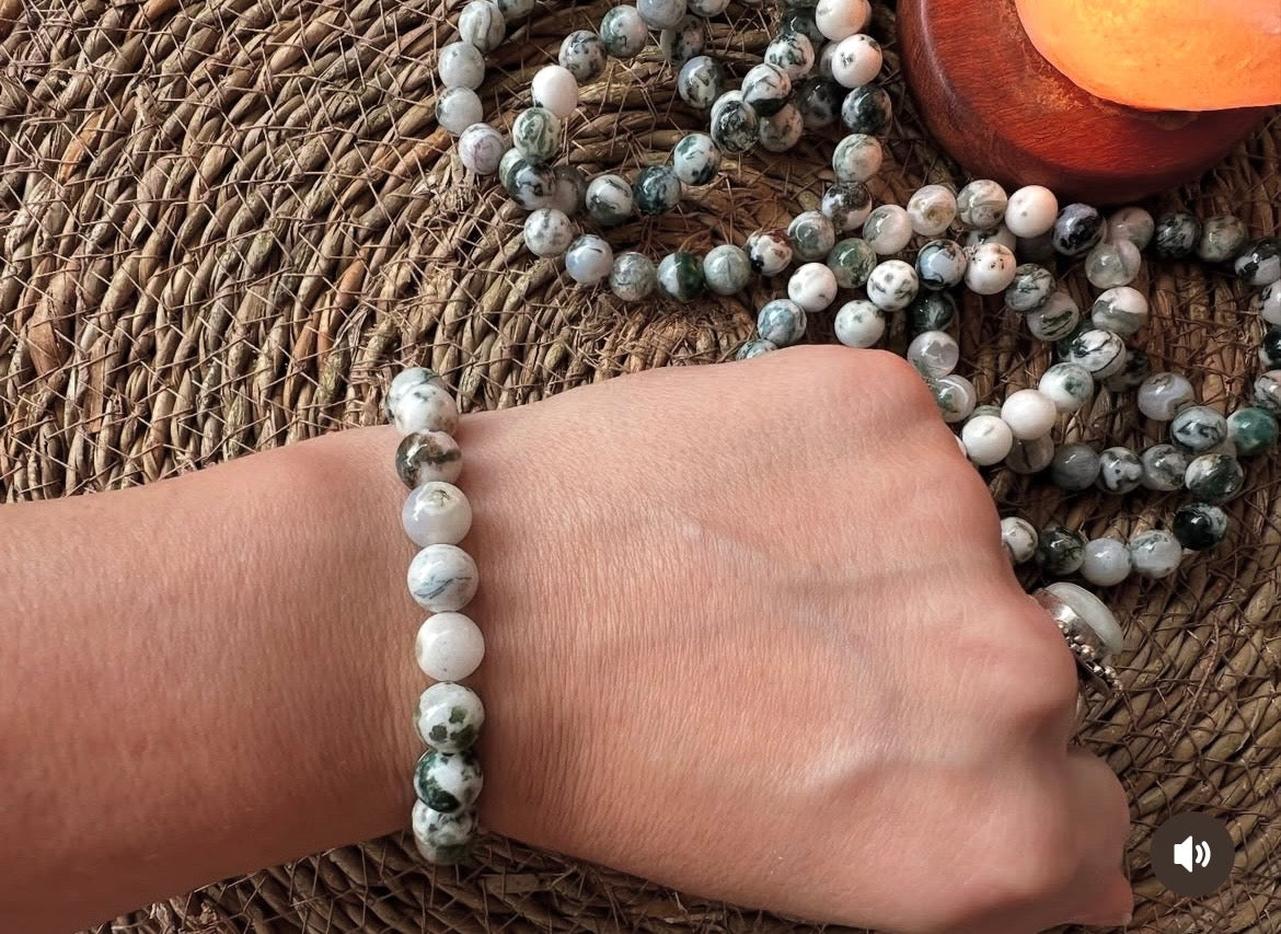 Natural Moss Agate Growth & New Beginnings Bracelet – 8mm Genuine Elastic Beaded Bracelet
