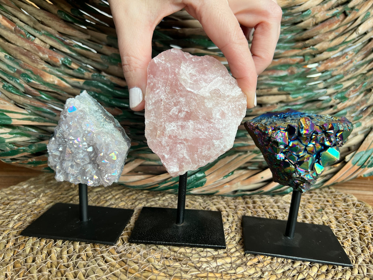 Natural Rose Quartz on Metal Stand – 515 g
