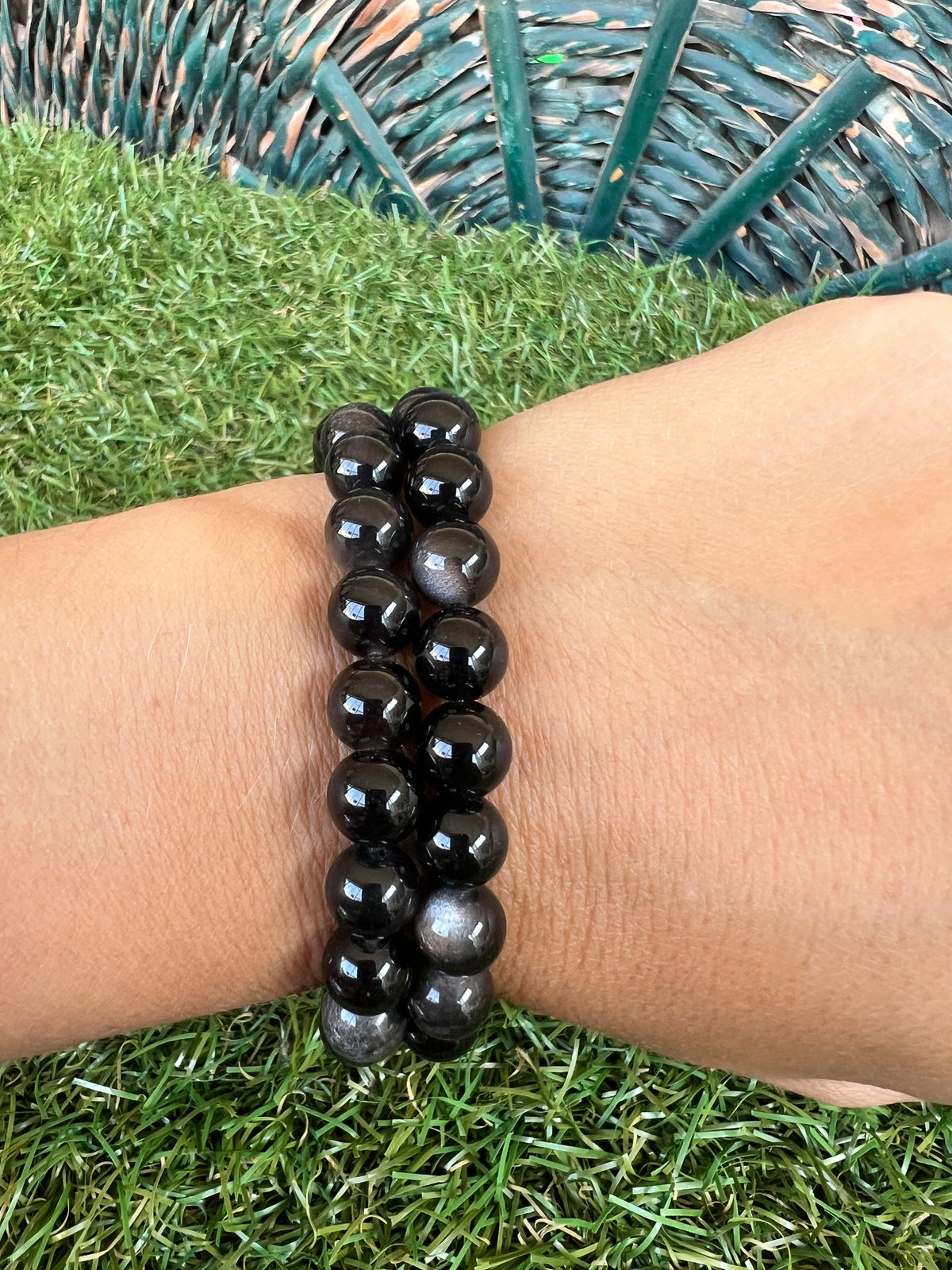 Natural Silver Sheen Obsidian Bracelet – Protection, Grounding & Self-Reflection | 8 mm
