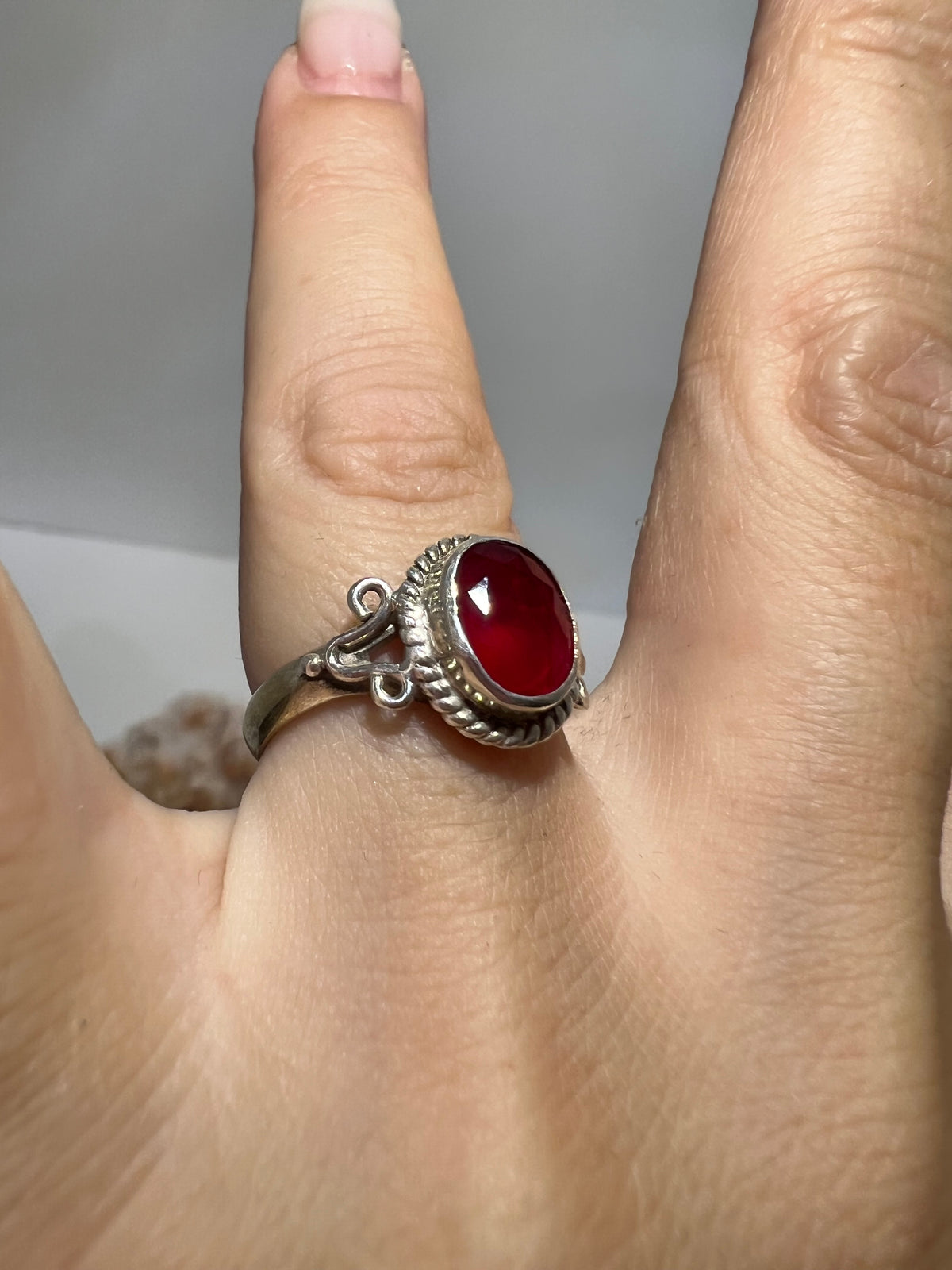 Genuine Red Quartz Ring in 925 Italian Sterling Silver