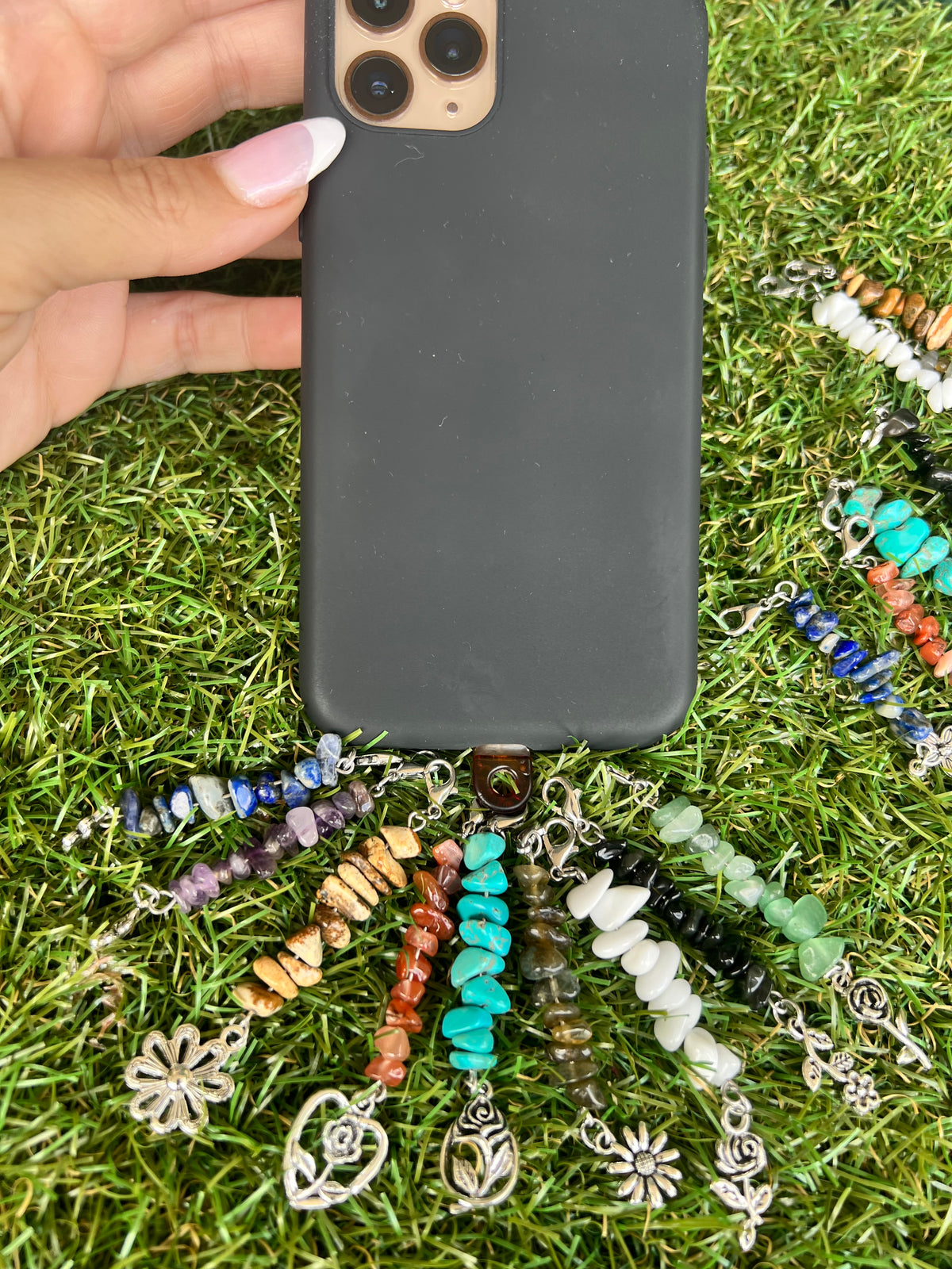 Natural Crystal Chip Phone Charm & Keychain – Genuine Gemstone Bag Charm
