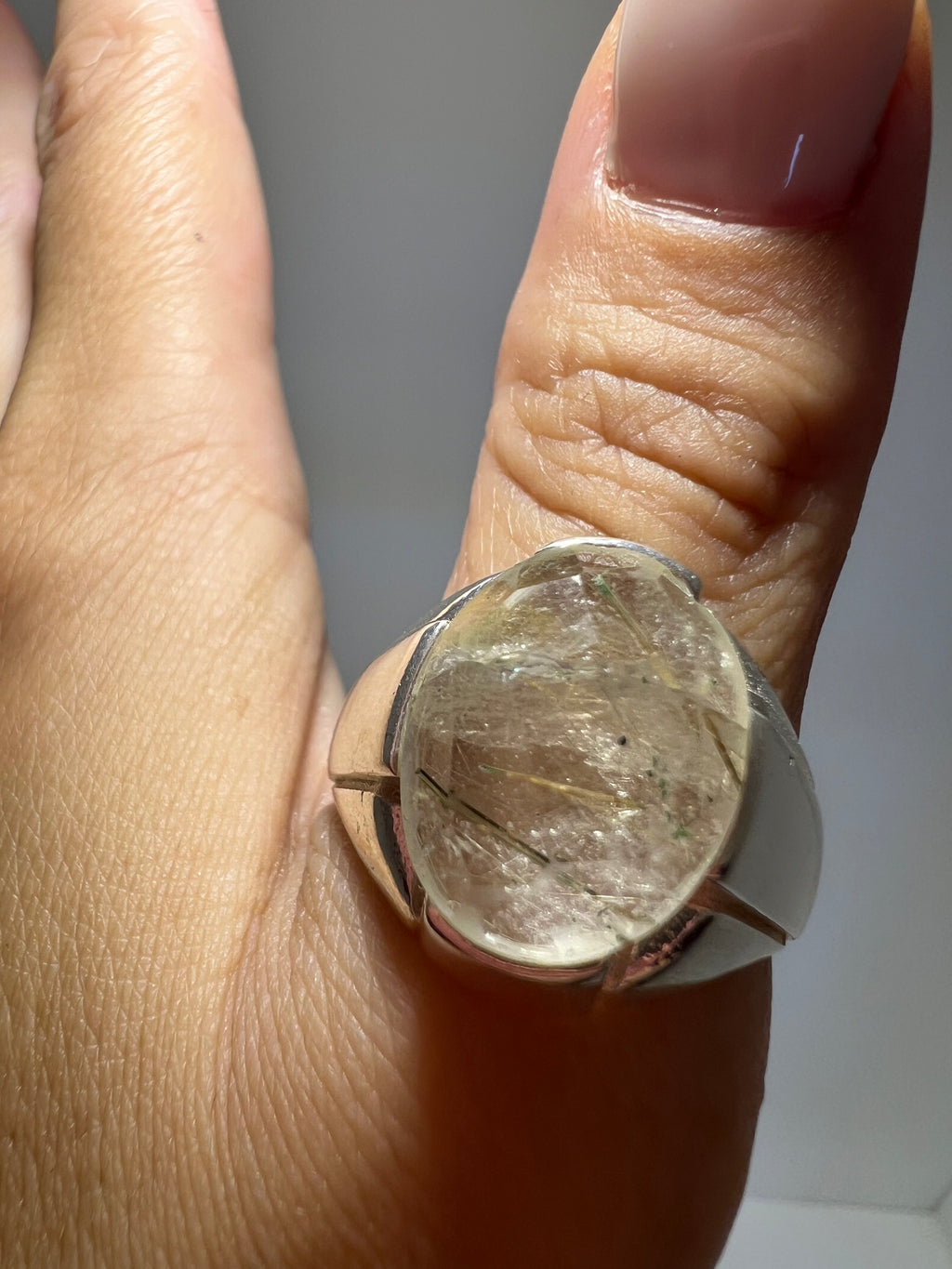 Genuine Natural Rutilated Quartz Ring in 925 Italian Sterling Silver