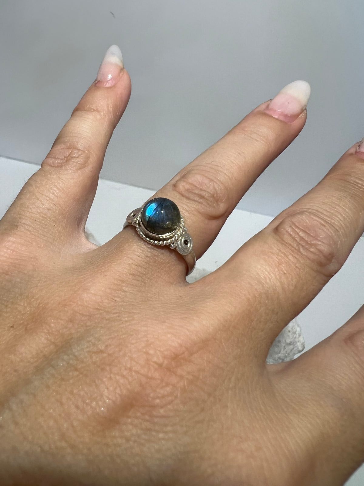 Genuine Labradorite Ring in 925 Italian Sterling Silver