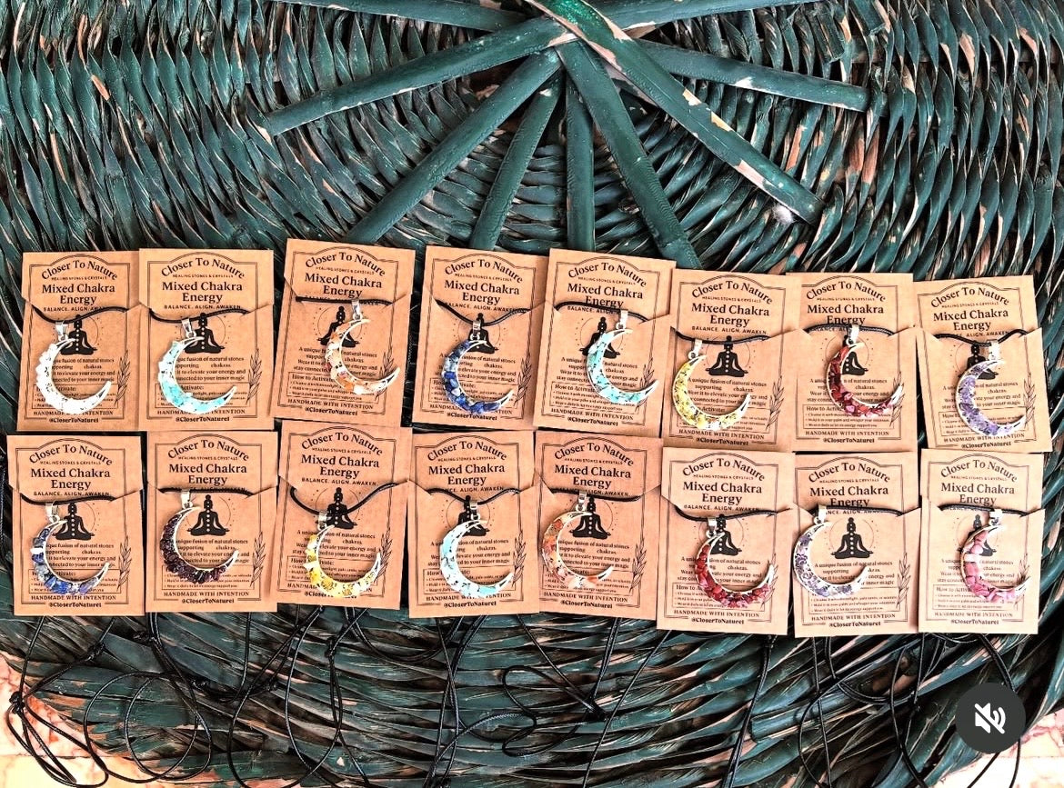 Natural Crescent Moon Crystal Chip Necklace – Choose Your Stone