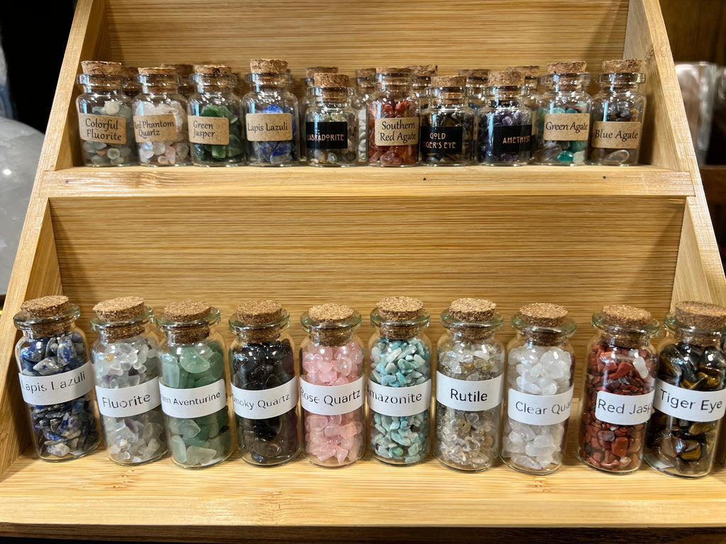 Natural Crystal Chip Bottle | Genuine Gemstone Chips in Glass Bottle | Mini Crystal Collection
