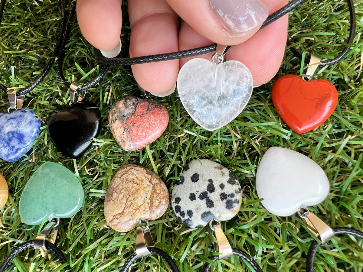 Natural Crystal Heart Necklace – Choose Your Stone (Adjustable Cord)