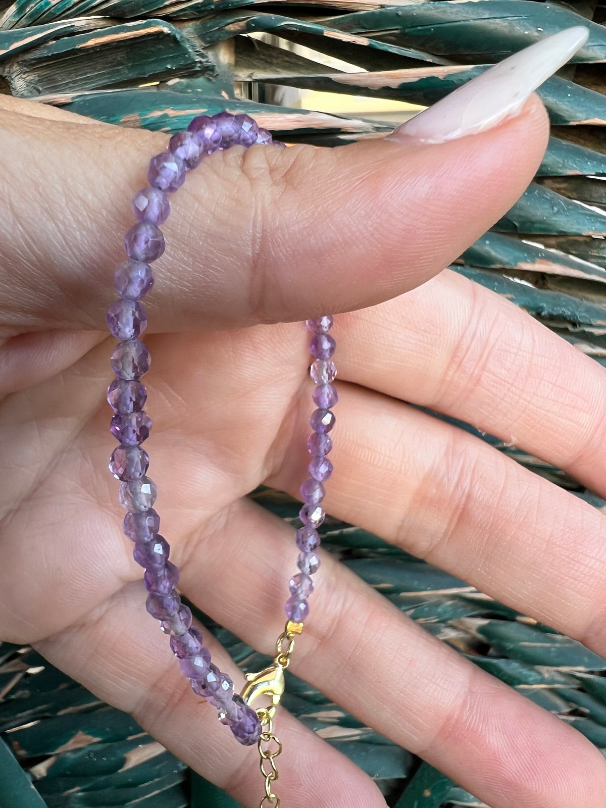 3mm Faceted Natural Gemstone Bracelet – Adjustable Gold-Toned Brass