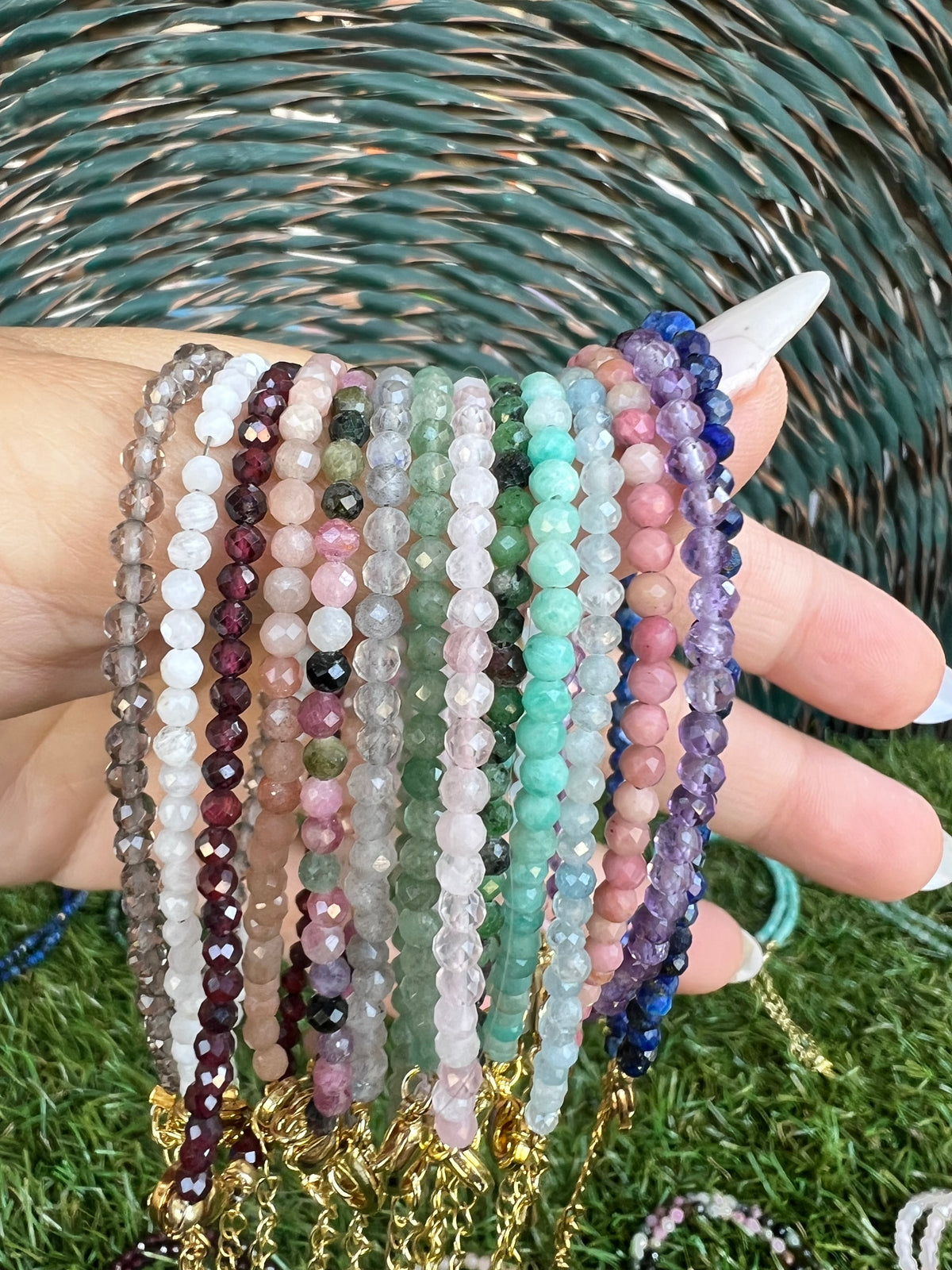 3mm Faceted Natural Gemstone Bracelet – Adjustable Gold-Toned Brass