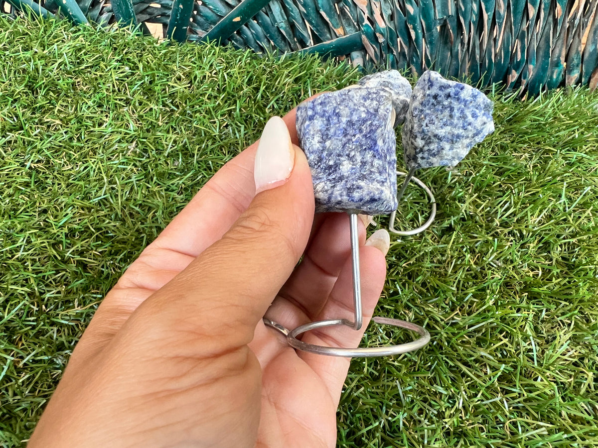 Natural Raw Sodalite Crystal Display with Metal Stand | Communication, Intuition & Clarity | Approx. 8 cm