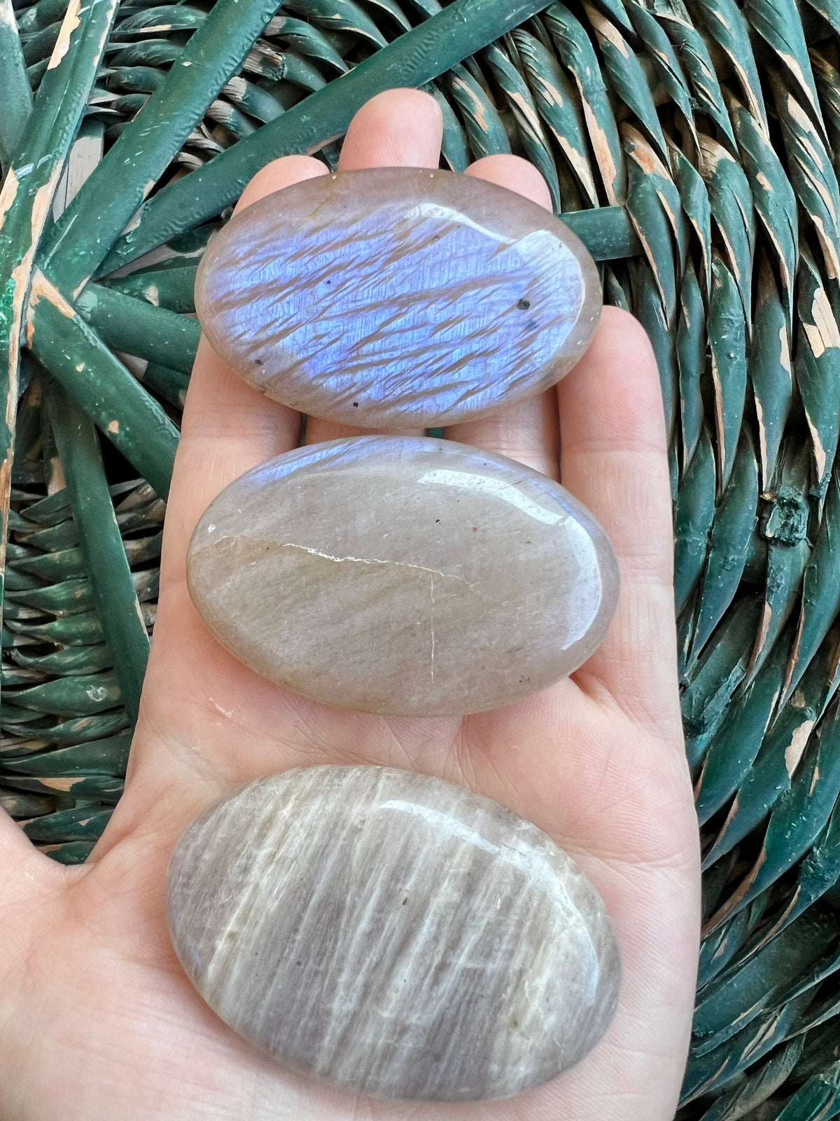 Natural Rainbow Moonstone Palm Stone