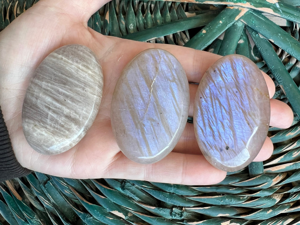 Natural Rainbow Moonstone Palm Stone