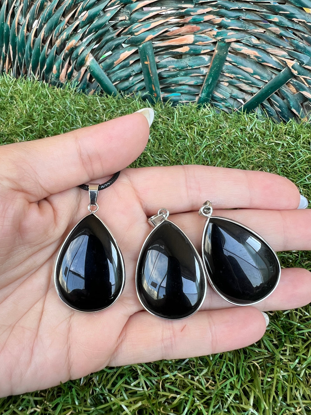 Black Obsidian Silver-Plated Teardrop Necklace – Protection, Grounding & Strength