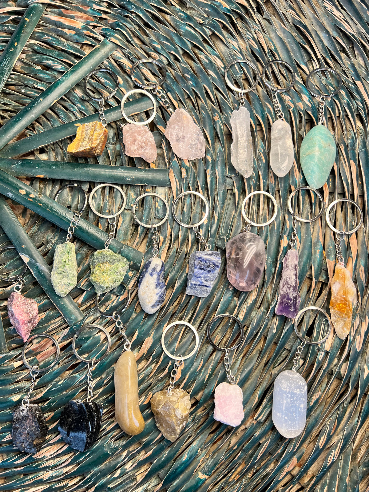 Natural Raw & Polished Crystal Gemstone Keychain – Protection, Abundance & Positive Energy