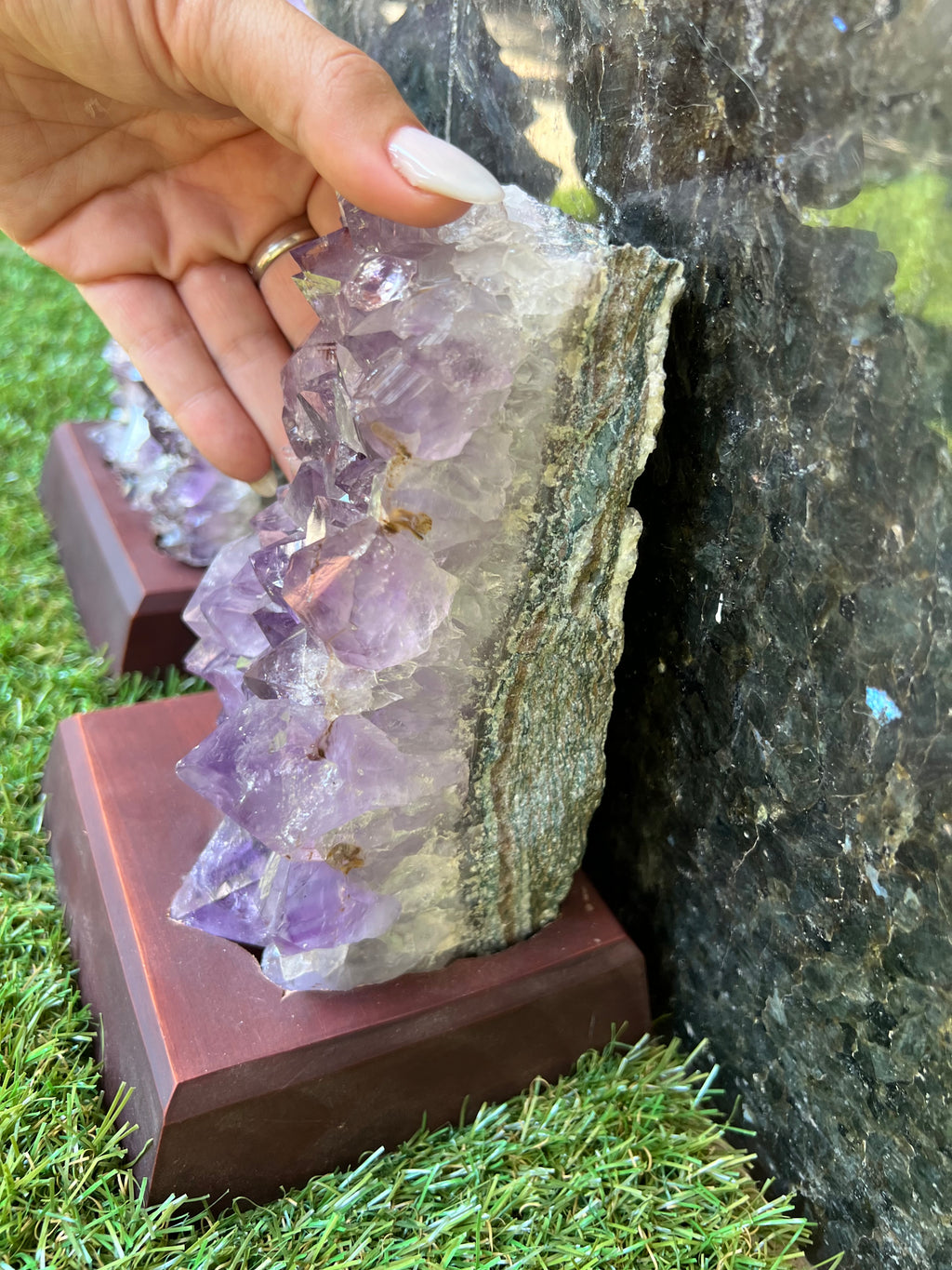 Natural Amethyst Cut Base Clusters with Optional Wooden Base 1.5+ Kg