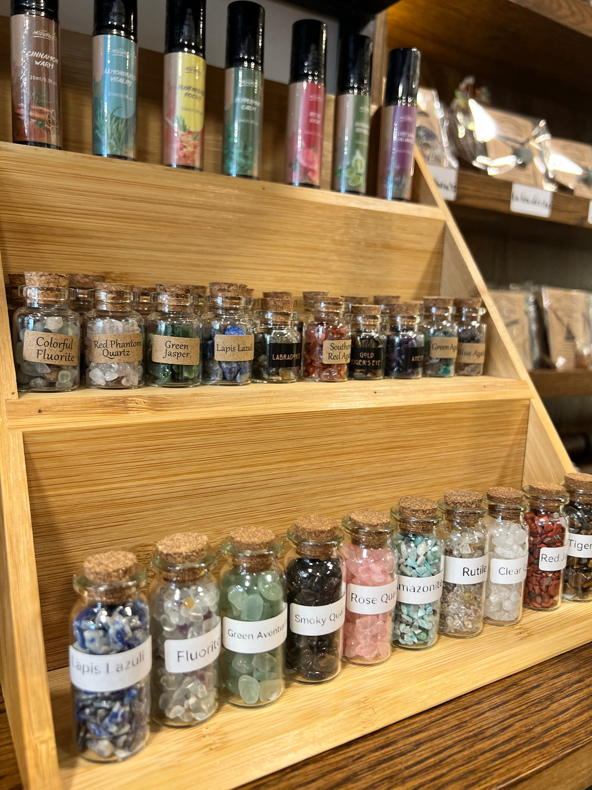 Natural Crystal Chip Bottle | Genuine Gemstone Chips in Glass Bottle | Mini Crystal Collection