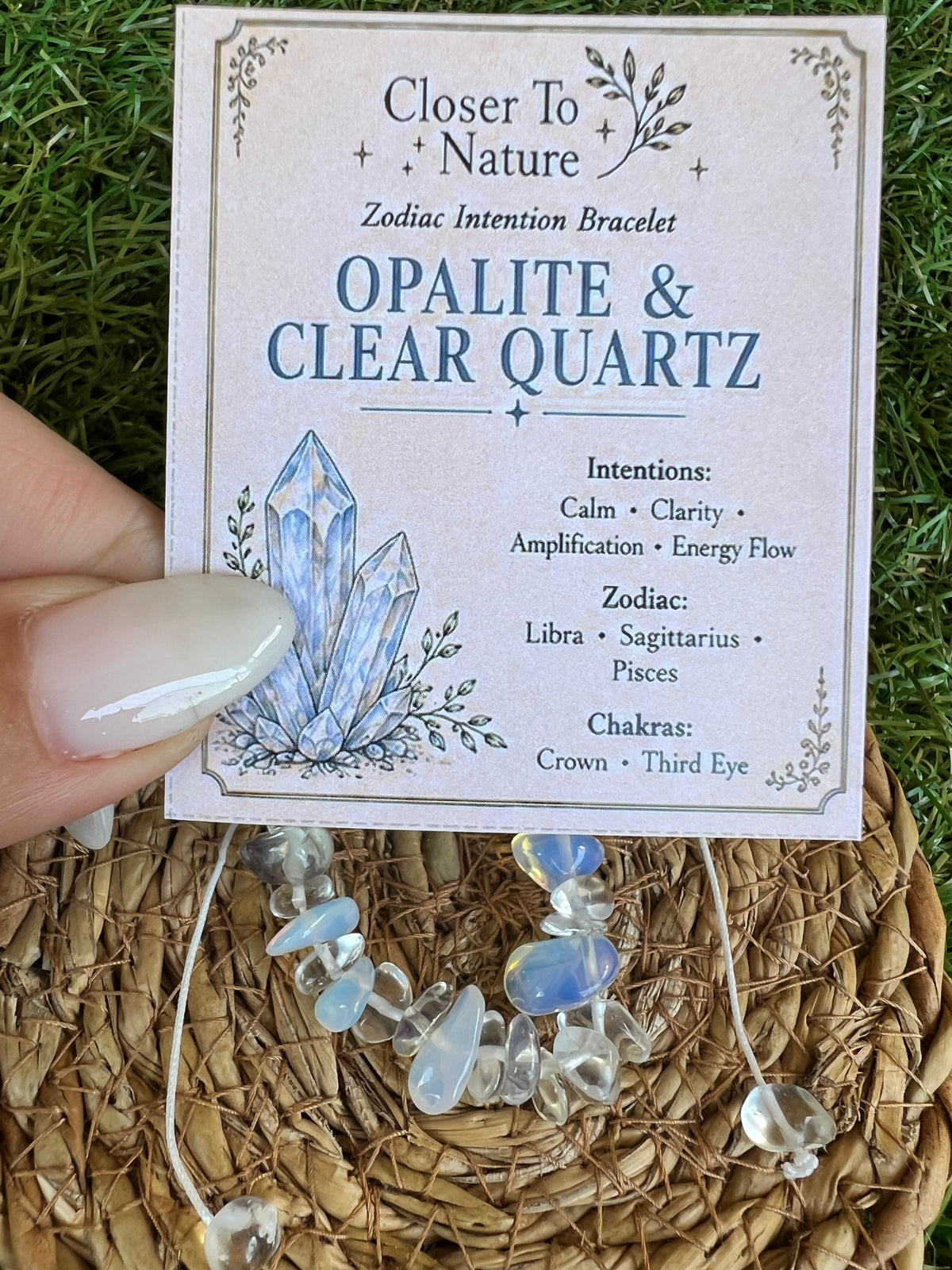 Opalite & Clear Quartz Zodiac Bracelet – Calm, Clarity & Energy | Libra, Sagittarius & Pisces