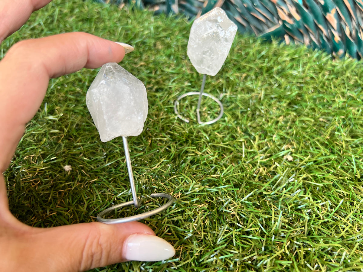 Natural Raw Clear Quartz on Metal Stand | Crystal Display | Approx. 8 cm | Clarity, Amplification & Energy Cleansing
