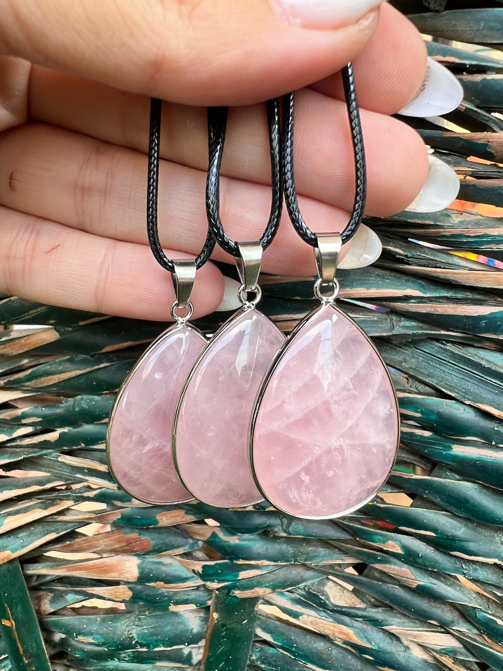 Rose Quartz Silver-Plated Teardrop Necklace – Love, Compassion & Emotional Healing