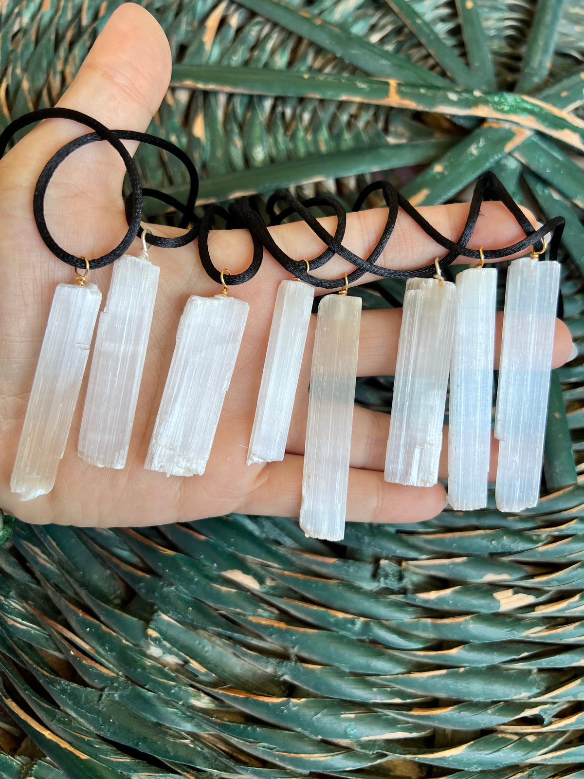 Natural Selenite Wand Pendant Necklace – Adjustable Cord