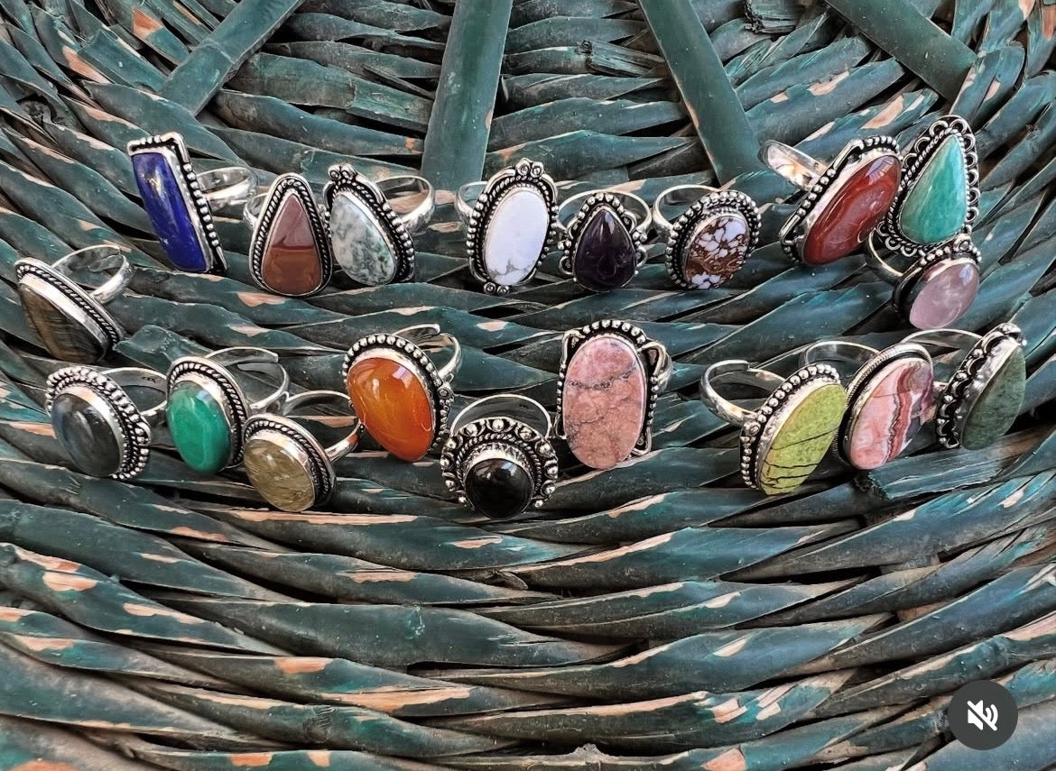 Natural Silver-Plated Statement Crystal Rings Collection “Chunky A”