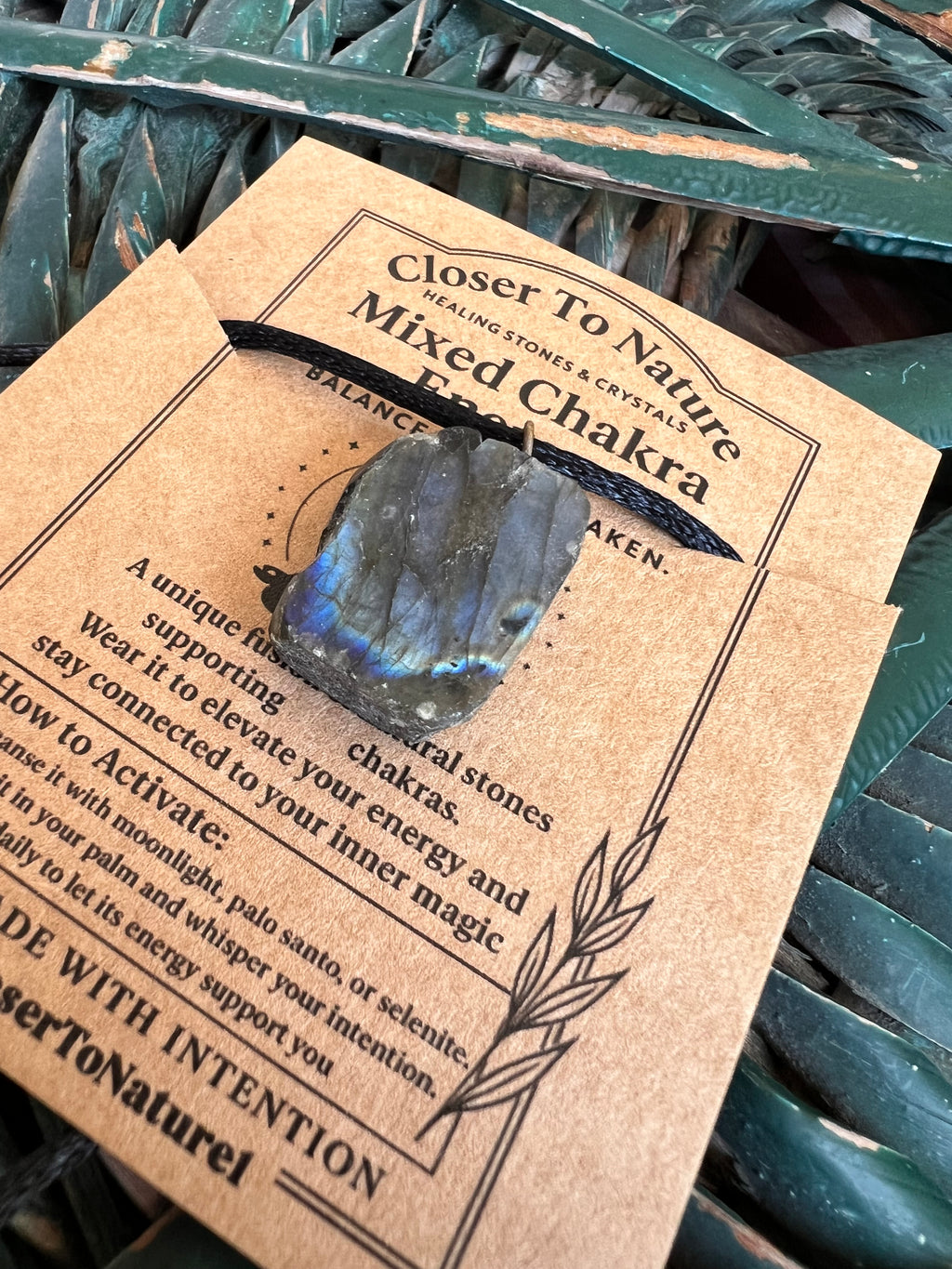 Natural Raw Labradorite Pendant Necklace – Adjustable Cord