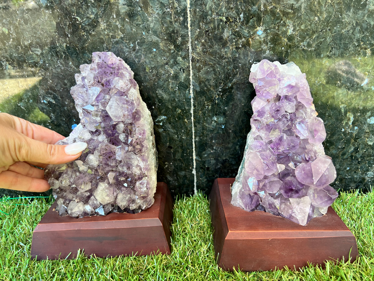 Natural Amethyst Cut Base Clusters with Optional Wooden Base 1.5+ Kg