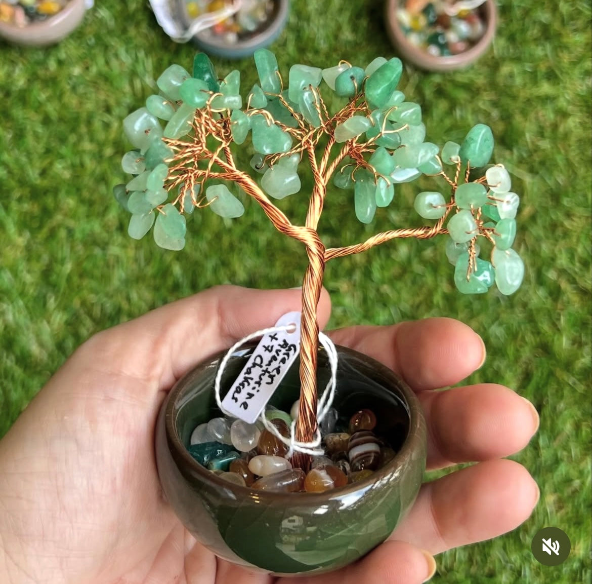 Prosperity & Good Fortune Green Aventurine Bonsai Crystal Tree in Ceramic Vase