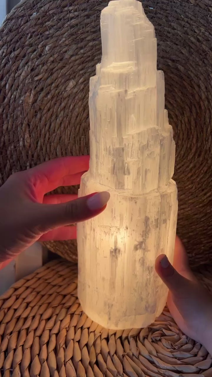 Natural Selenite Tower Lamp – Cleansing & Peace ~ 3 KG